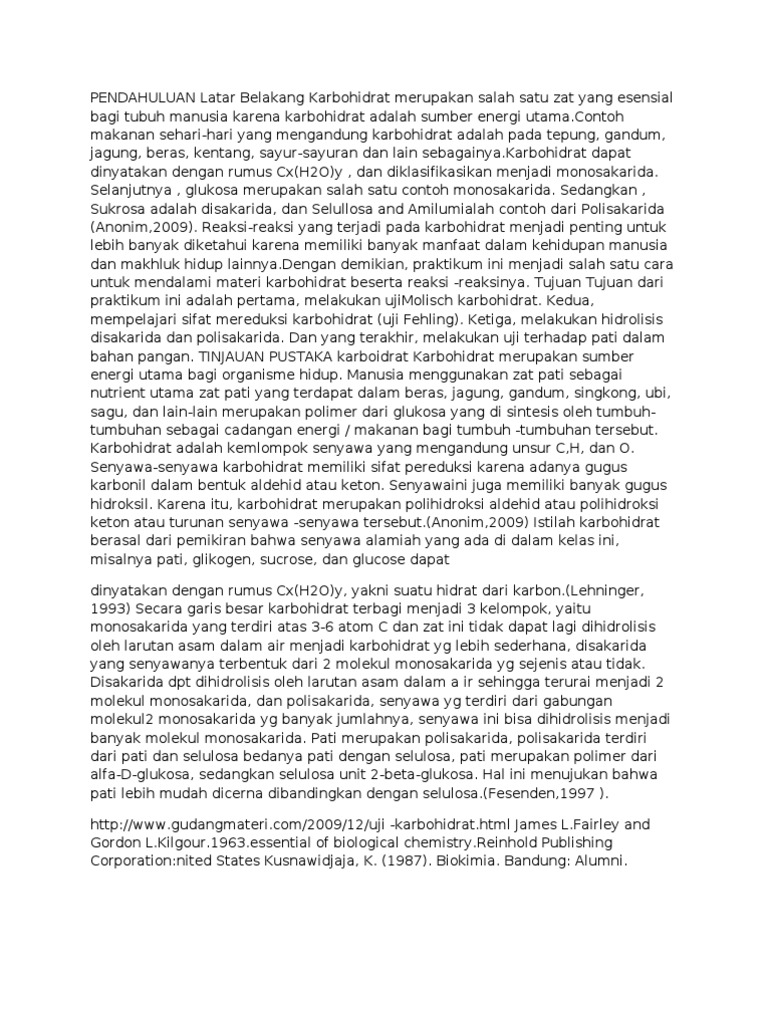 PENDAHULUAN Latar Belakang Karbohidrat merupakan salah