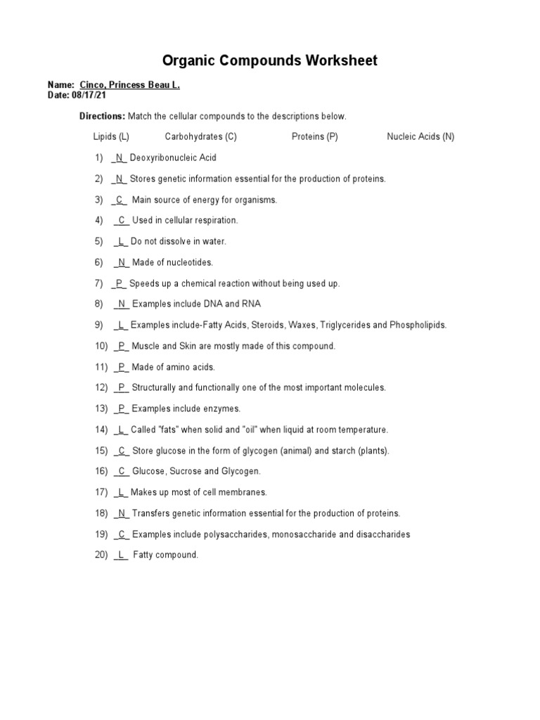 ORGANIC COMPOUNDS WORKSHEET WITH ANSWERS PDF intelligence overview