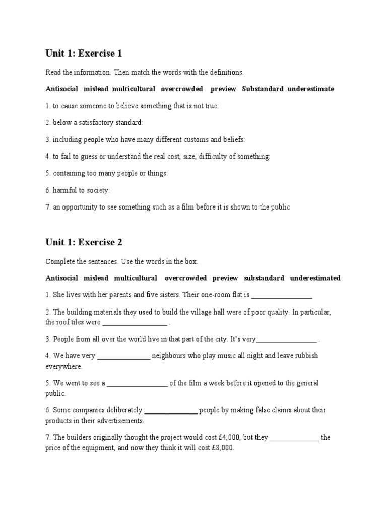 Unit 1 General Exercises Summary | PDF