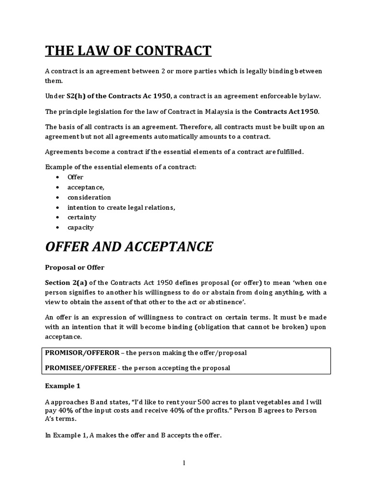 2 Offer And Acceptance Business Law Chapter 2 Pdf Offer And
