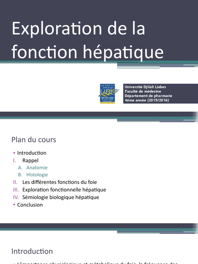 Exploration et Fonctions du Foie | PDF | Foie | Métabolisme