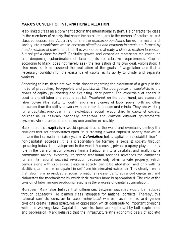 Marx's Concept of International Relations | PDF | Capitalism | Communism
