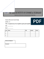 Course: Electronic Circuit Design Lab No: 13 Title: Complimentary Pair Amplifier (Push-Pull Amplifier) CID: - Date