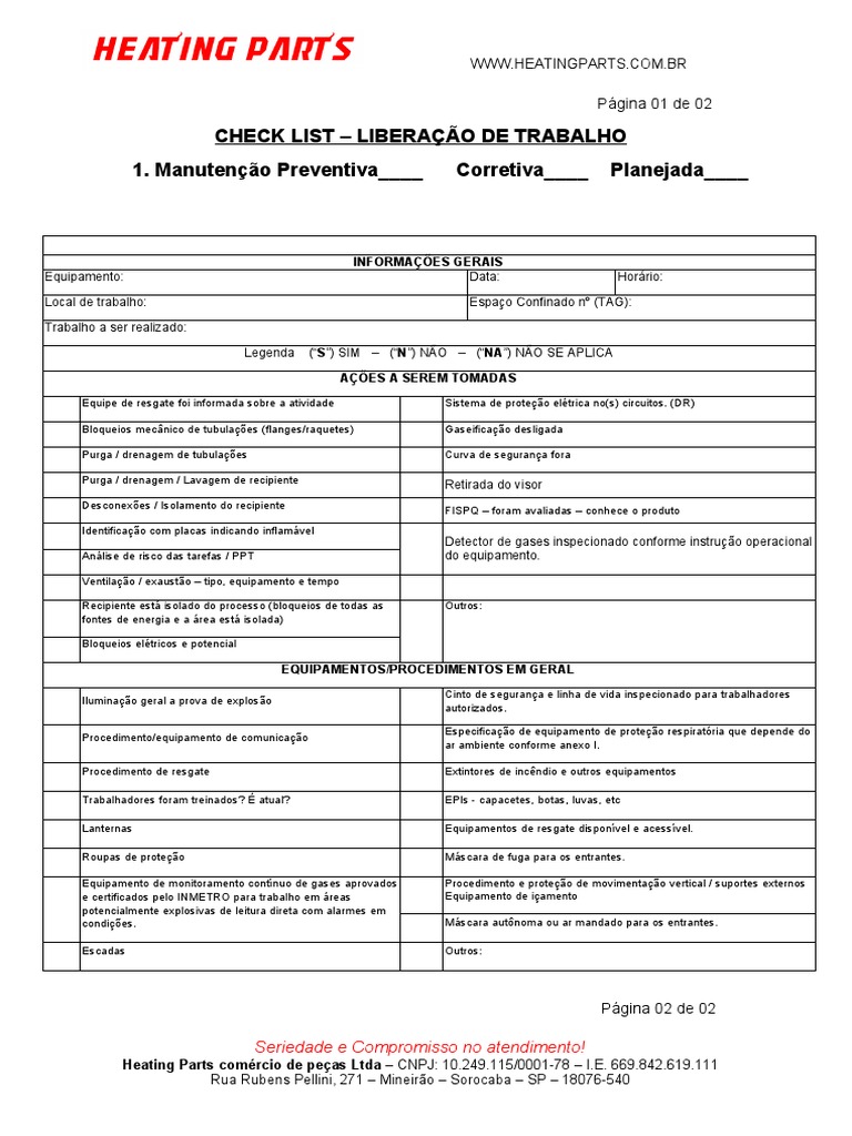 Check List Liberação de Serviço | PDF