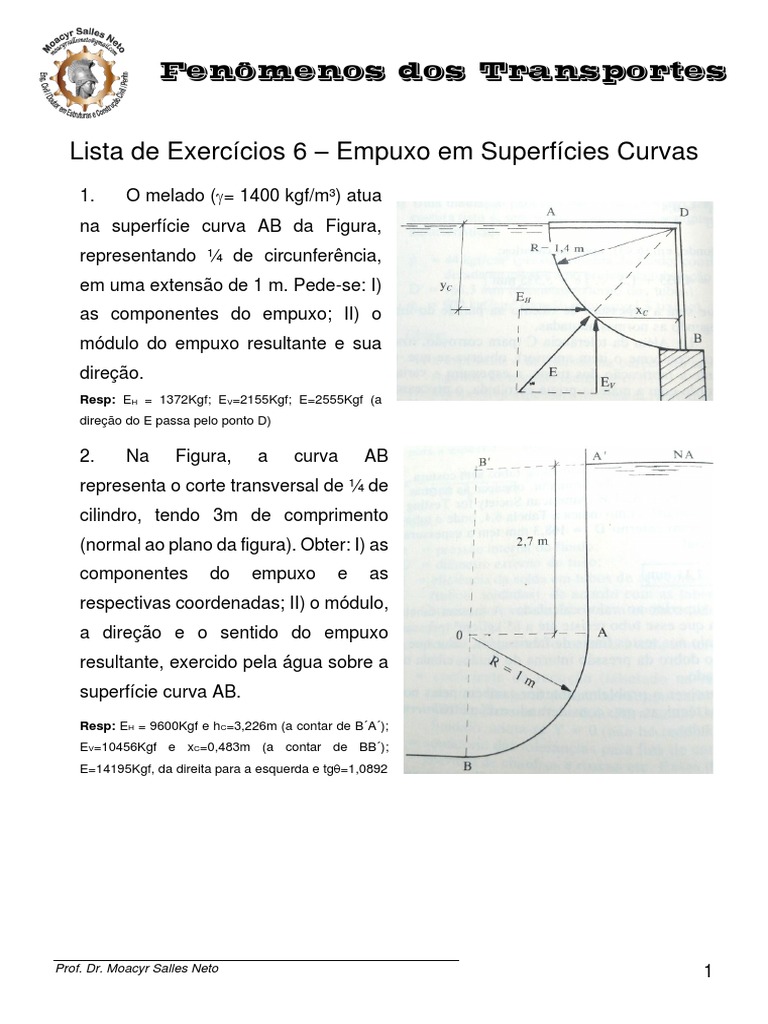 Exercícios de Empuxo em Superfícies Curvas | PDF | Flutuabilidade | Pressão