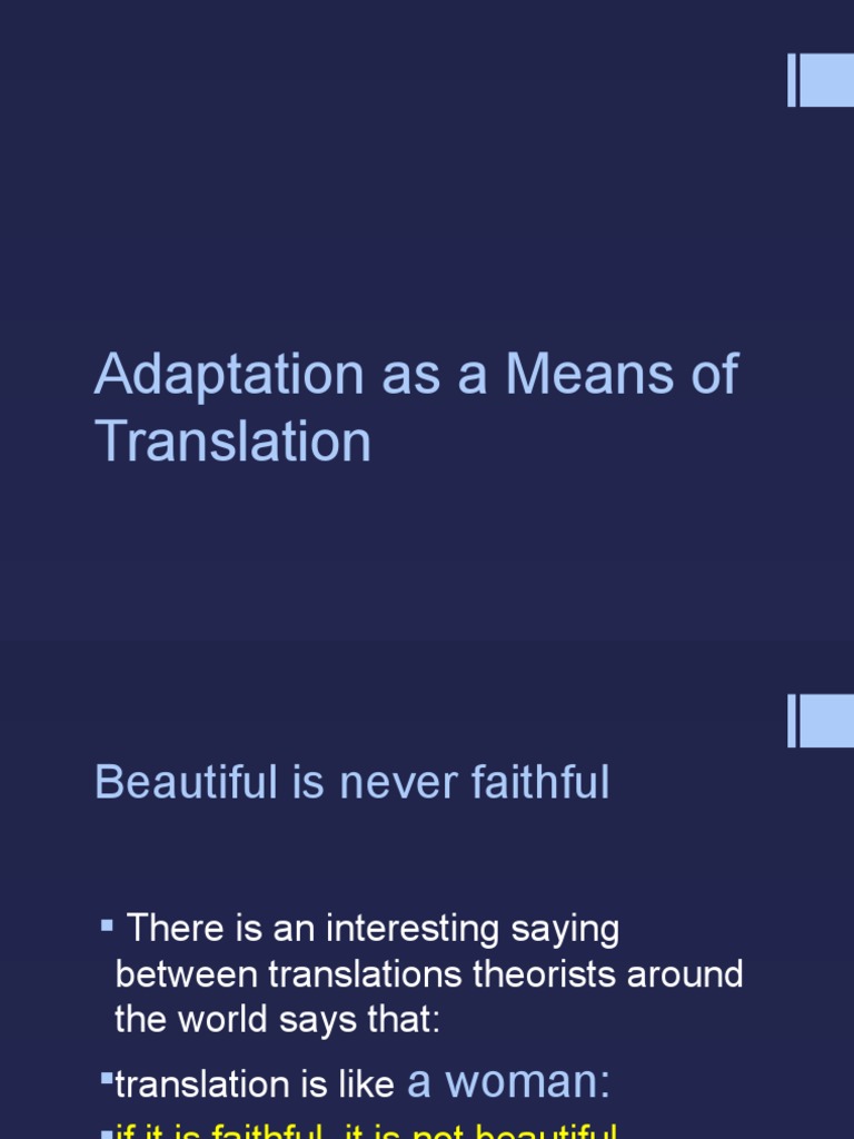 Adaptation As A Means of Translation PDF Translations Verb