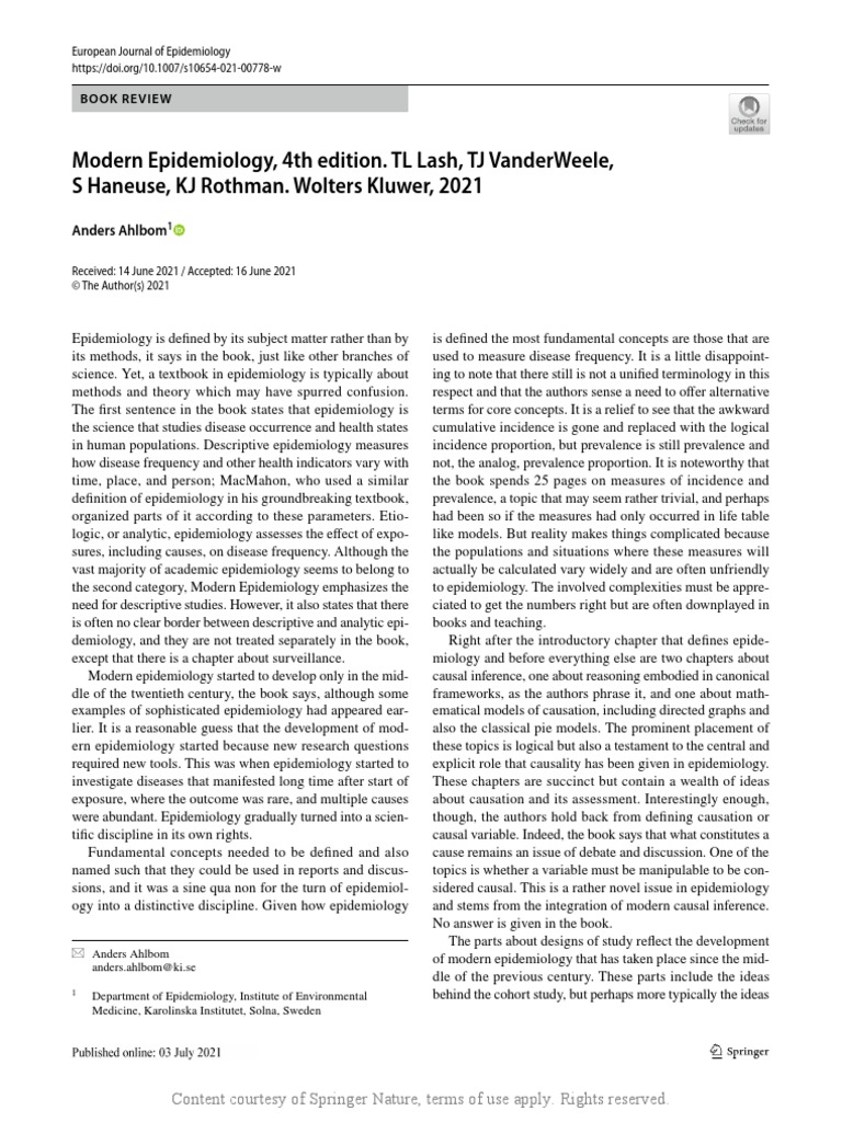 Modern Epidemiology, 4Th Edition. TL Lash, TJ Vanderweele, S Haneuse, KJ Rothman. Wolters Kluwer