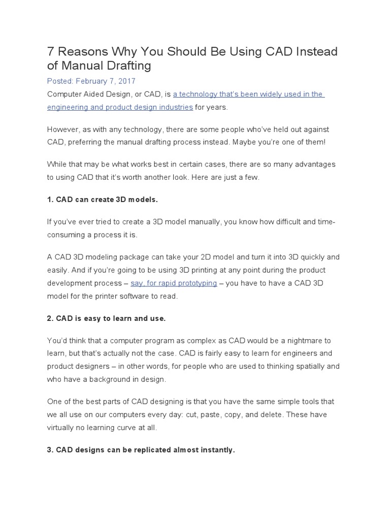 Advantages of CAD Over Manual Drafting | PDF | Computer Aided Design ...
