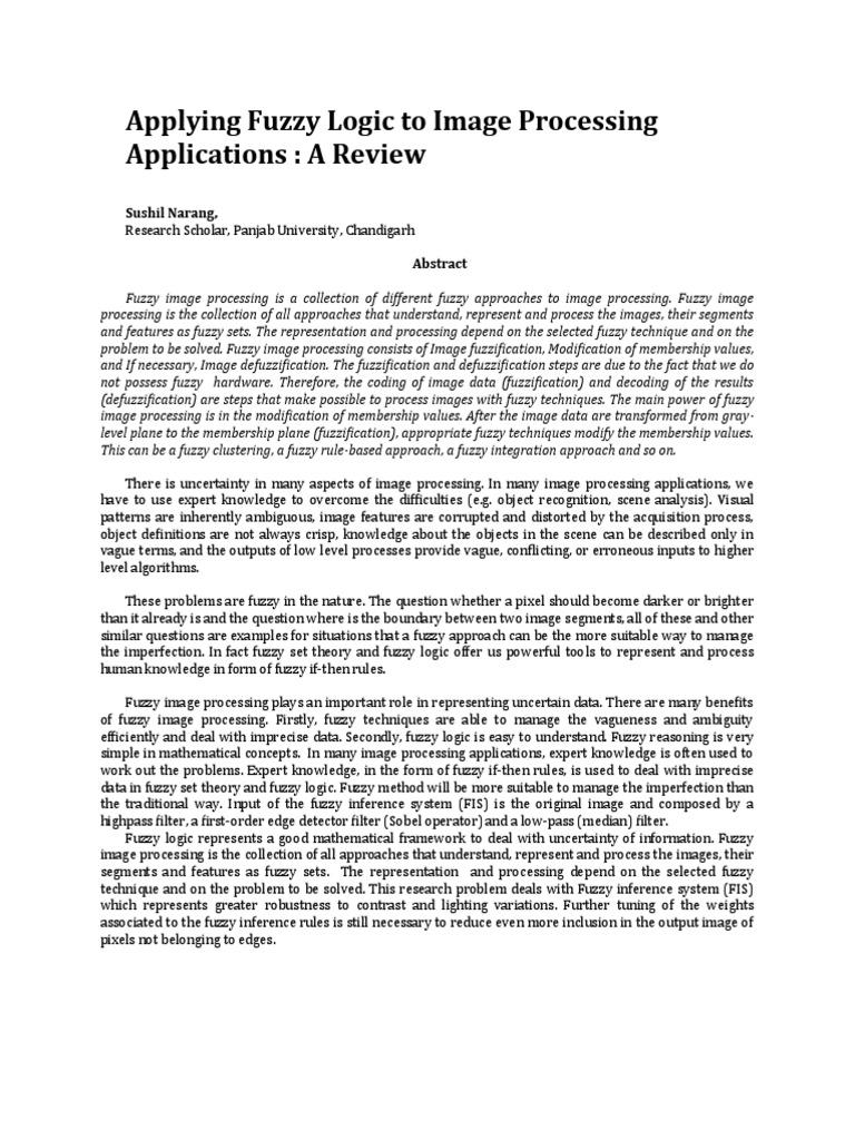 Applying Fuzzy Logic To Image Processing Applications: A Review | PDF ...