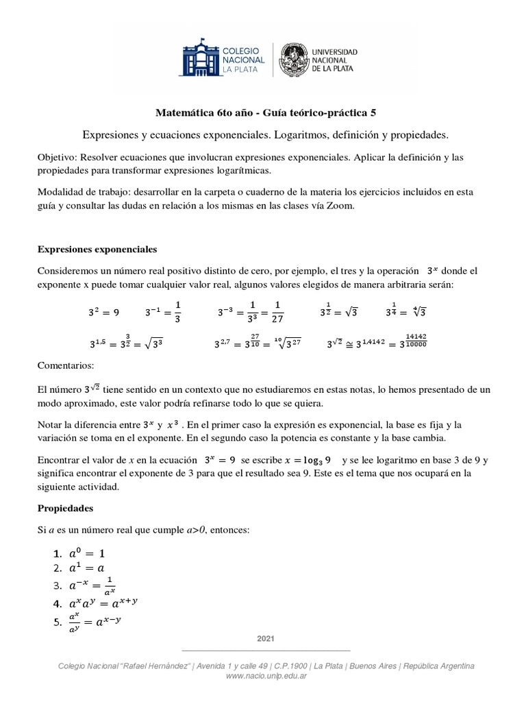 Matemática 6to Año - Práctico 5 | PDF | Logaritmo | Exponenciación