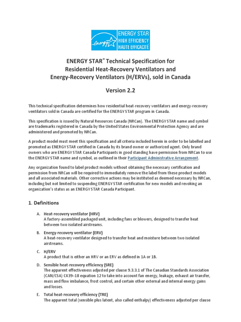 Heat Energy Recovery Ventilators (HRVS) and (ERVs) ENERGY STAR
