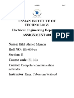 Usman Institute of Technology Electrical Engineering Department Assignment #01 Name: Roll NO: Section: Course Code: Course: Instructor