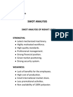 Swot Analysis of Nishat Linen