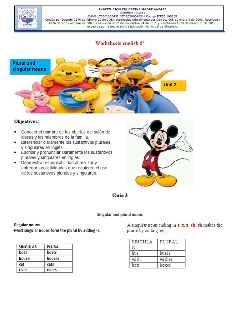 Singular and Plural Nouns Worksheet | PDF | Grammatical Number | Plural