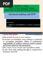 Advanced Auditing and EDP: QUEENS College School of Post Graduate Studies Department of ACCOUNTING and Finance