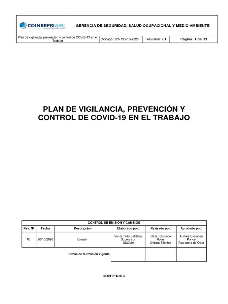 Plan de Vigilancia Covid - 19 Coinrefri | PDF | Seguridad y salud ...