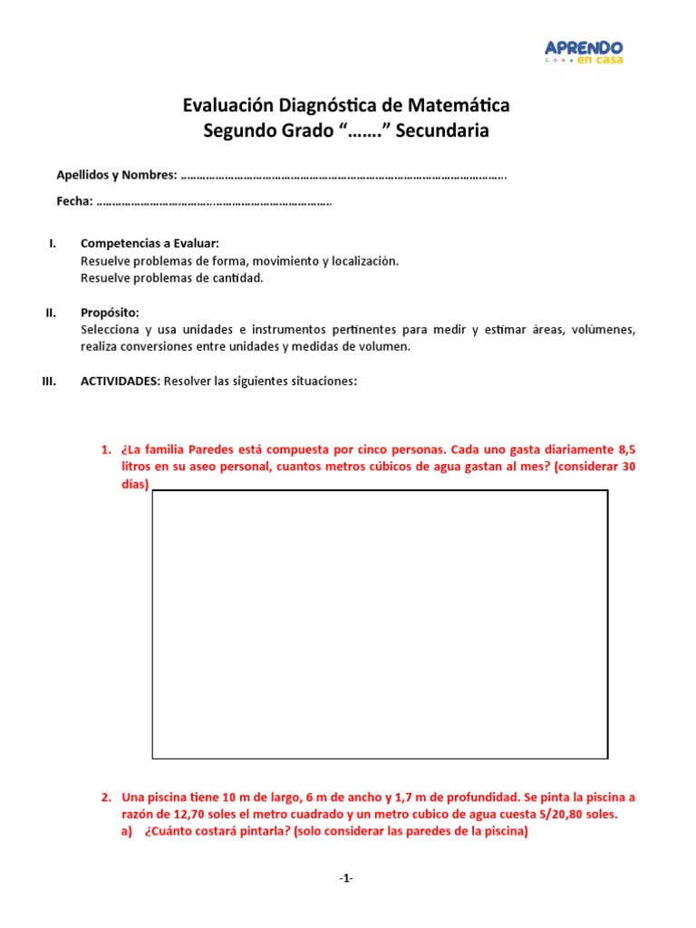 Cuanto Es Una Pinta En Litros Mate 2° D Eva - Diagn Ii | PDF | Volumen | Metrología