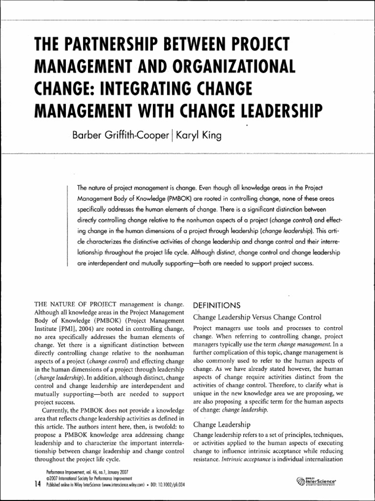 The Partnership Between Project Management and Organizational Change ...