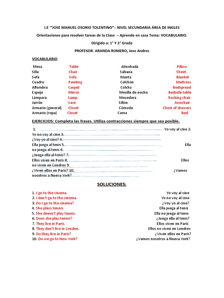 Semana 6 Ingles 1 y 2 Secundaria | PDF