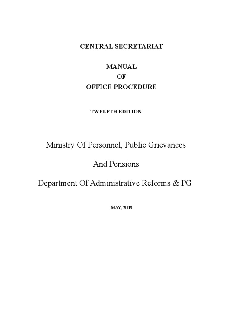 Manual of Office Procedure | PDF | Cabinet (Government) | Government Of  India