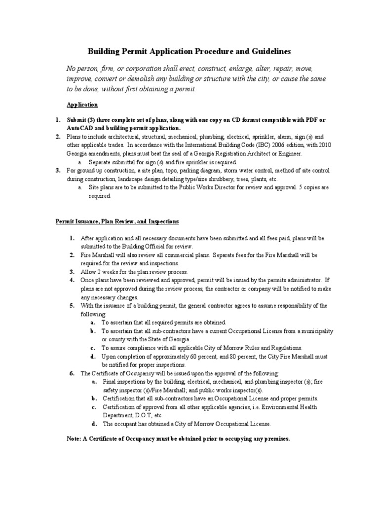 City of Morrow Building Permit Application Procedure and Guidelines