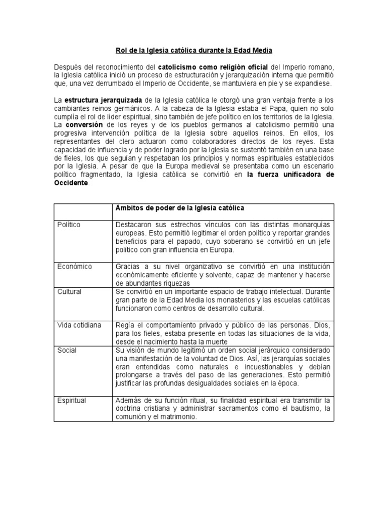 7mo Rol de La Iglesia Católica y El Feudalismo Edad Media | PDF ...
