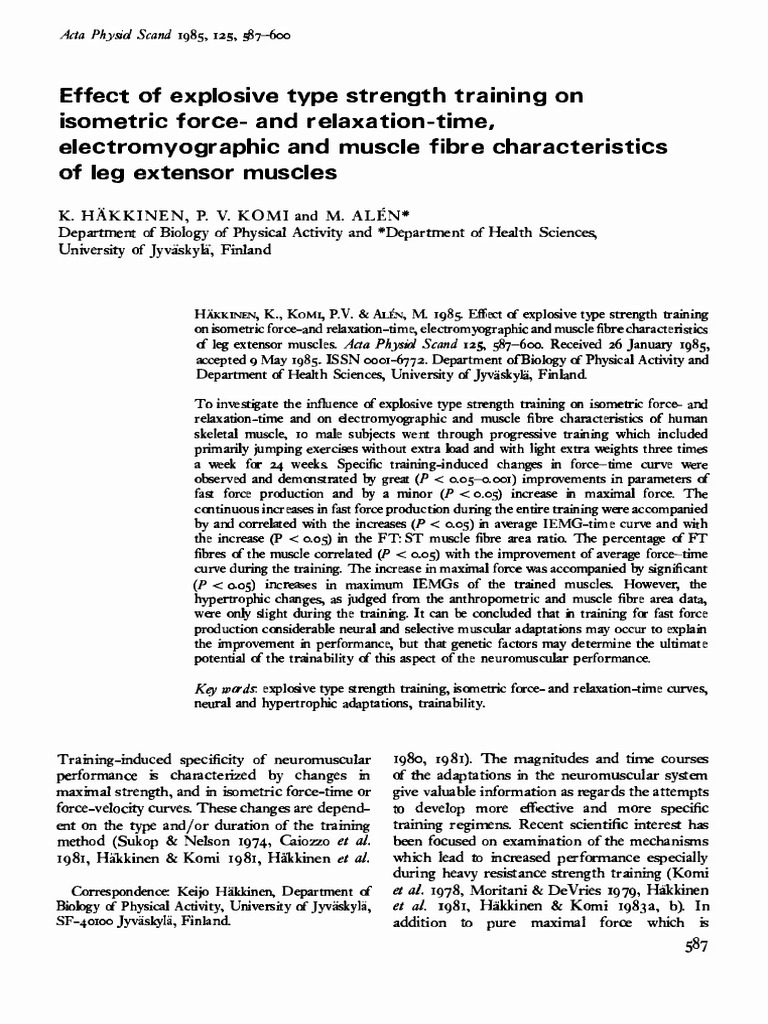 Effect of Explosive Type Strength T R A I N I N G On Isometric Force ...