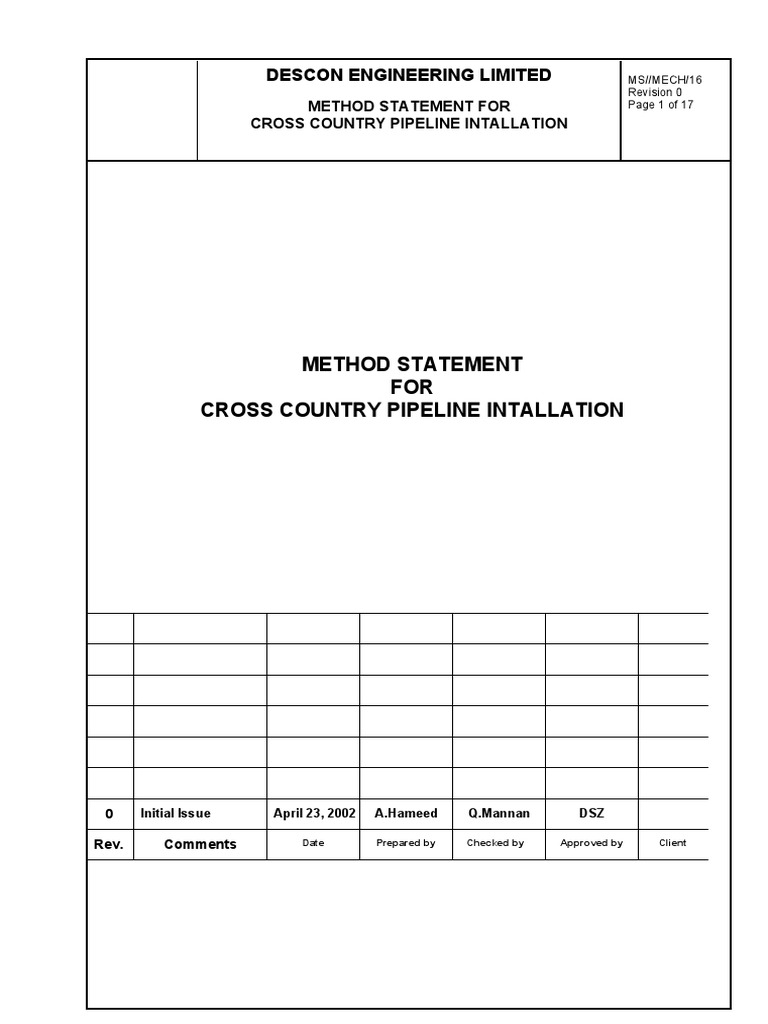 Cross Country Pipeline Installation Method Statement | PDF | Pipe ...