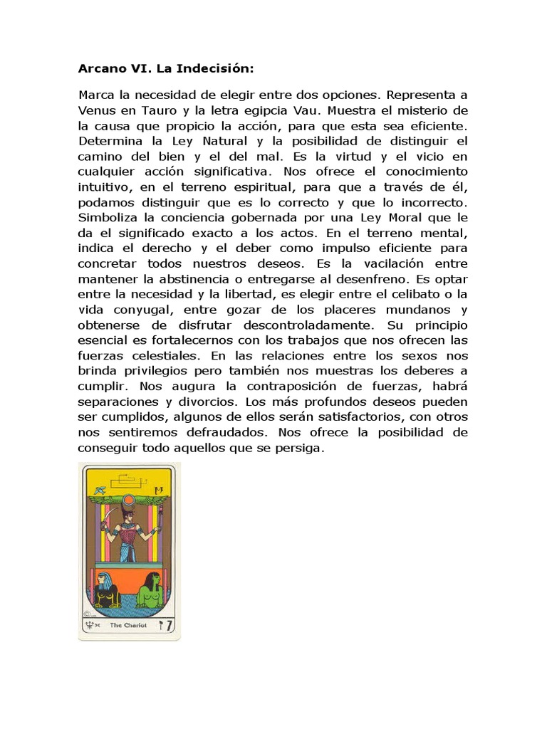Arcano VI: La Indecisión en Tarot | PDF