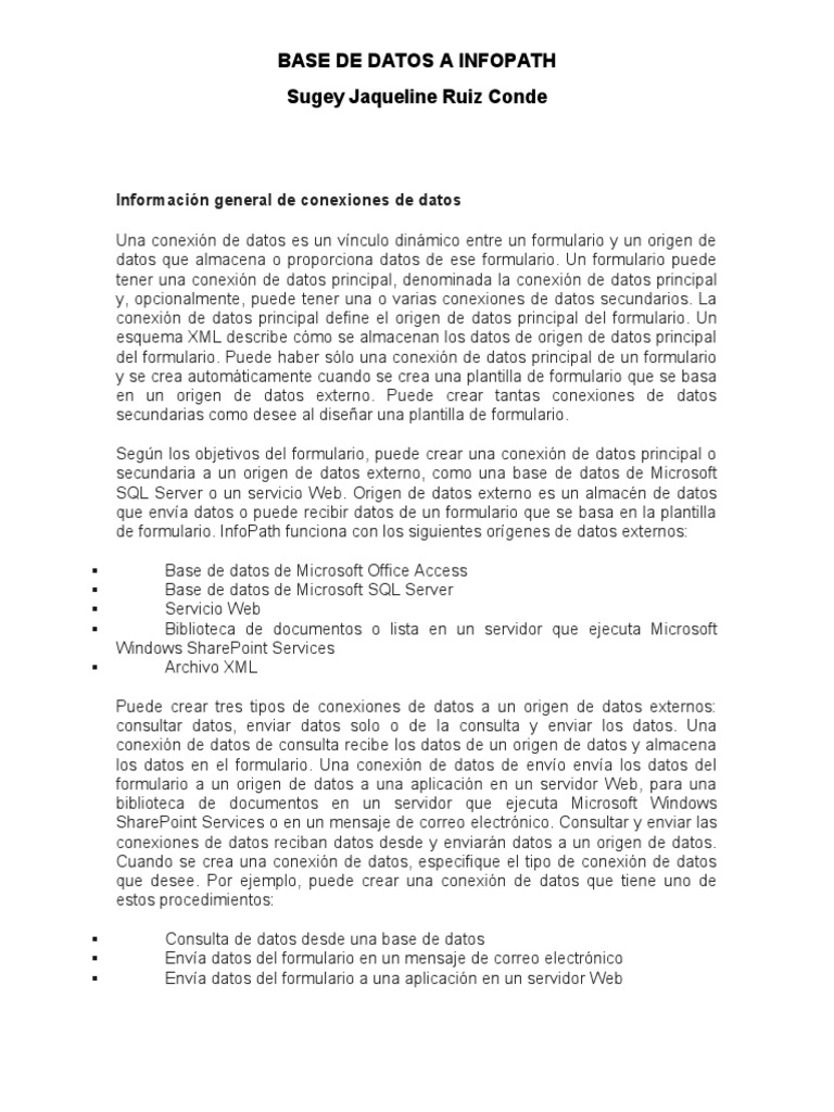 Conexiones de Datos en InfoPath | PDF | Servidor SQL de Microsoft | Redes
