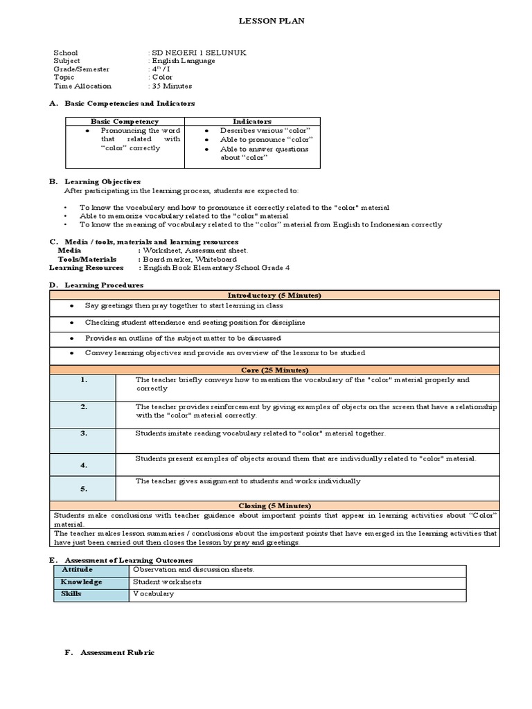 Rencana Pelaksanaan Pembelajaran (RPP) | PDF | Vocabulary | Teachers