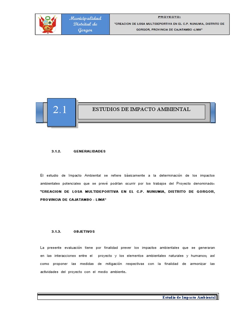 2.1 Estudio de Impacto Ambiental | PDF | Dominio eminente | Evaluación ...
