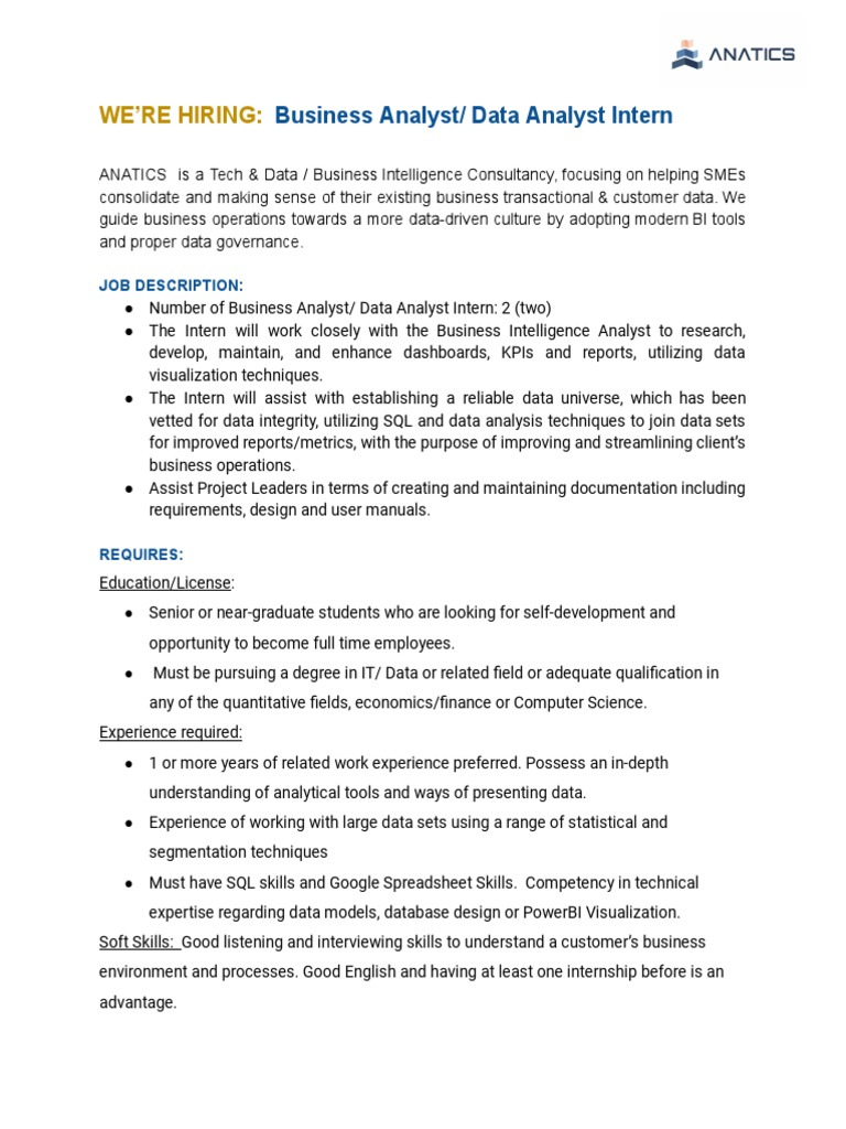 We'Re Hiring:: Business Analyst/ Data Analyst Intern | PDF | Data ...