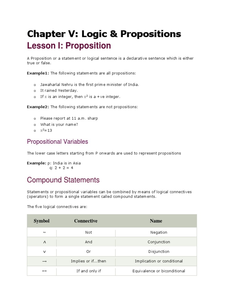 Logic & Propositions Chapter | PDF | Contradiction | If And Only If