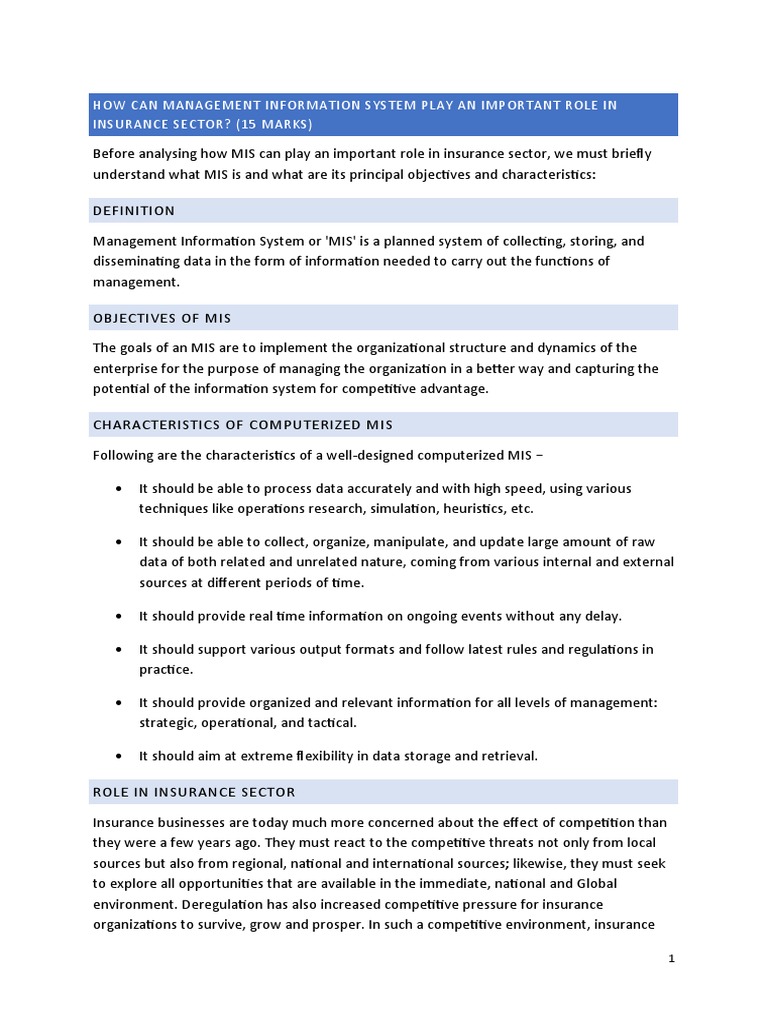 Role of MIS in Insurance Sector | PDF | Management Information System ...