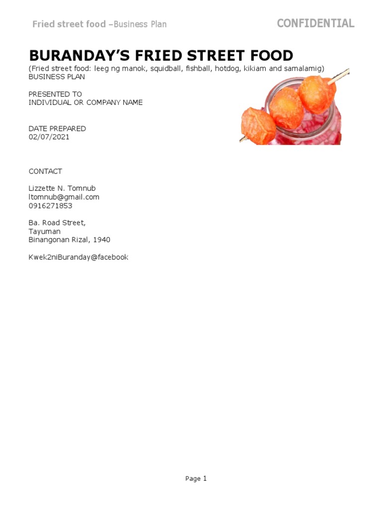 Business Plan (Street Food) | PDF | Foods | Income Statement