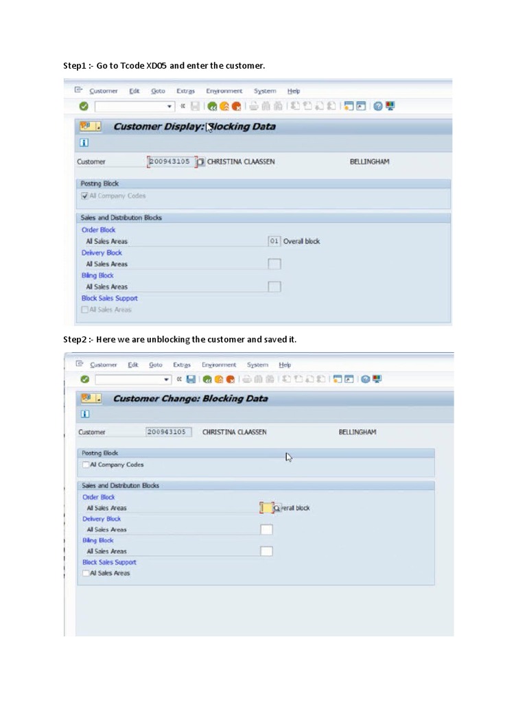Step1:-Go To Tcode XD05 and Enter The Customer | PDF | Finance & Money ...