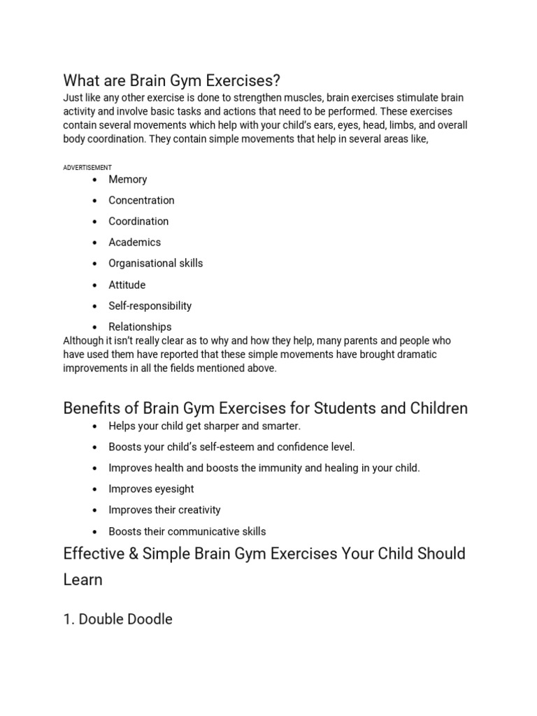 What Are Brain Gym Exercises? 1. Double Doodle PDF Hand Brain