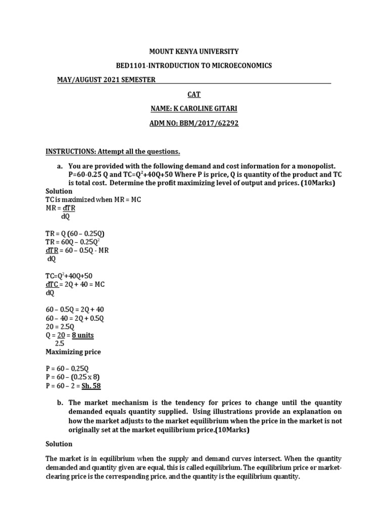 Microeconomics Exam Solutions 2021 | PDF | Economic Equilibrium ...