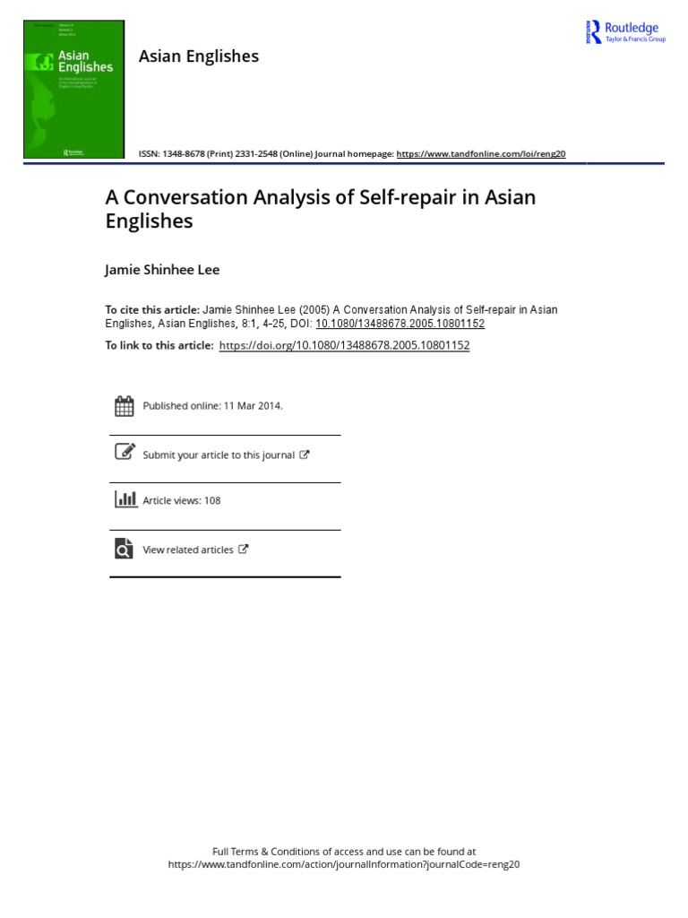 A Conversation Analysis of Self Repair in Asian Englishes | PDF ...