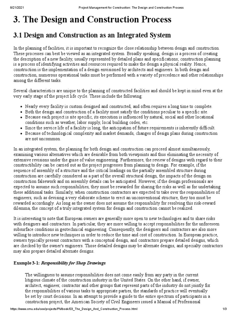 Project Management For Construction - The Design and Construction