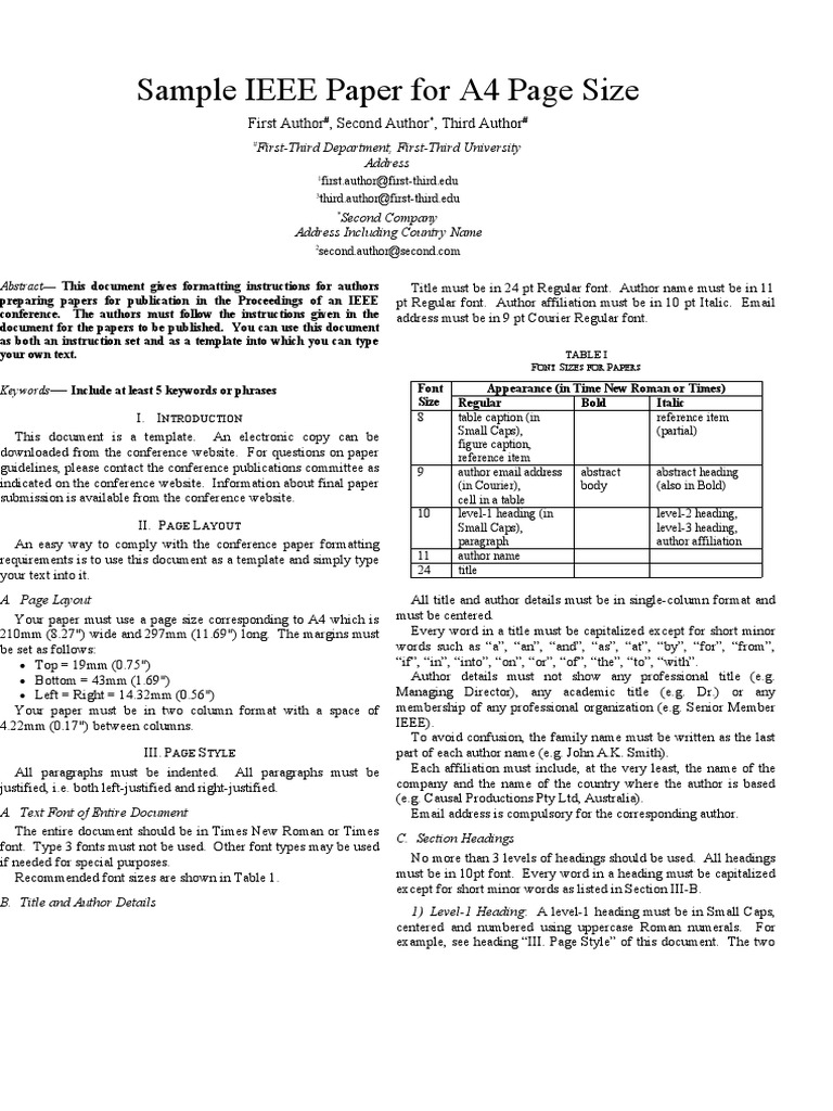 Sample IEEE Paper For A4 Page Size: First Author, Second Author, Third ...