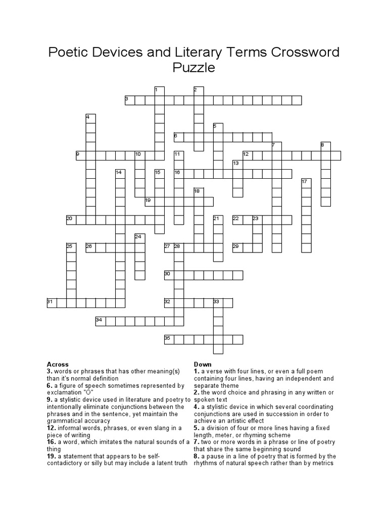 poetic devices and literary terms crossword puzzle pdf poetry metre poetry