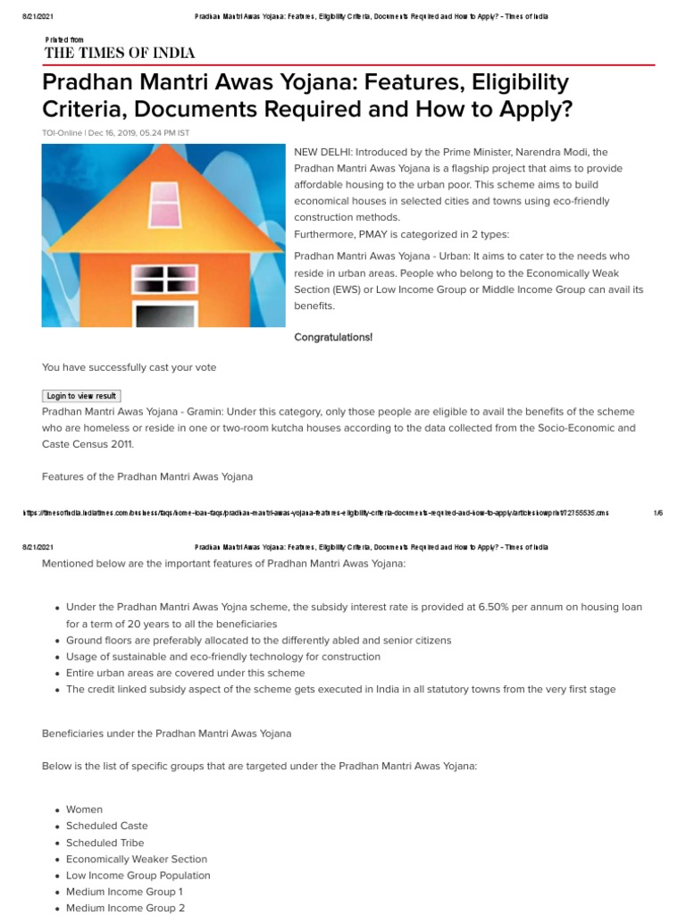 Pradhan Mantri Awas Yojana Document Required