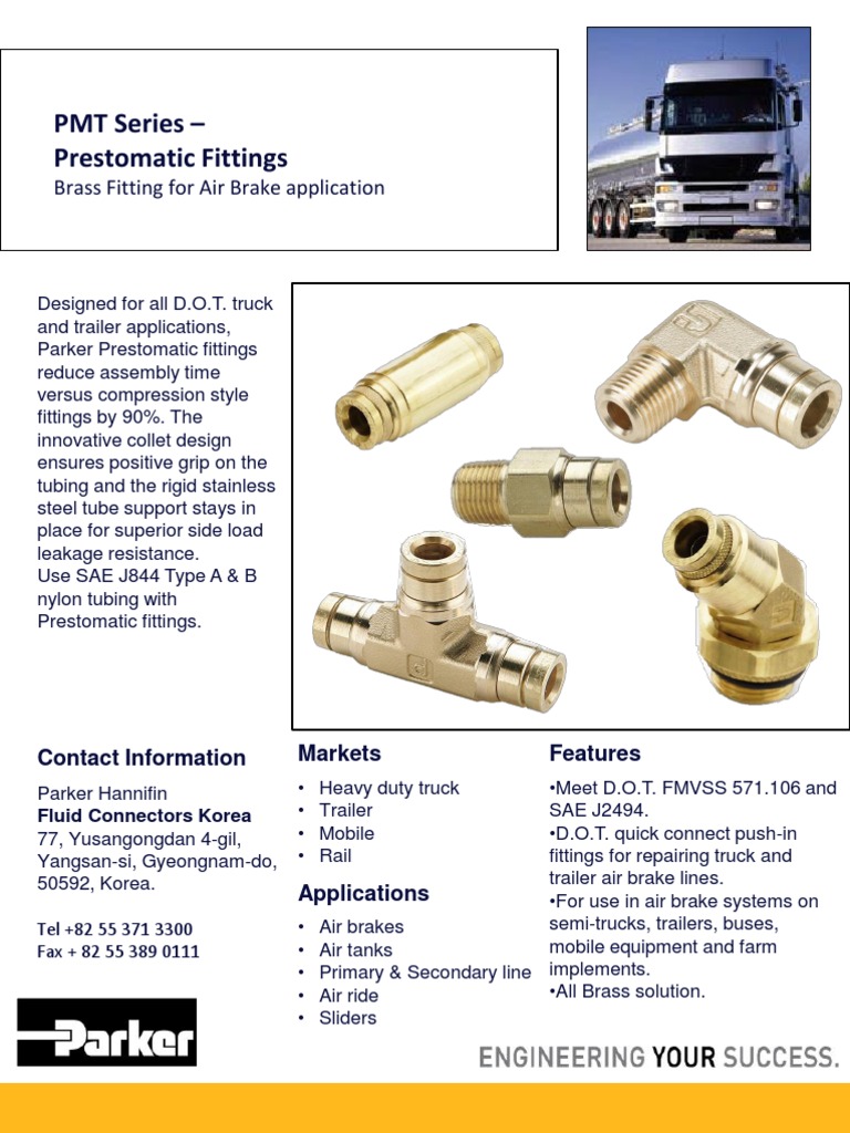 Parker Air Brakes Brass Prestomatic Push in Fittings PDF Pipe