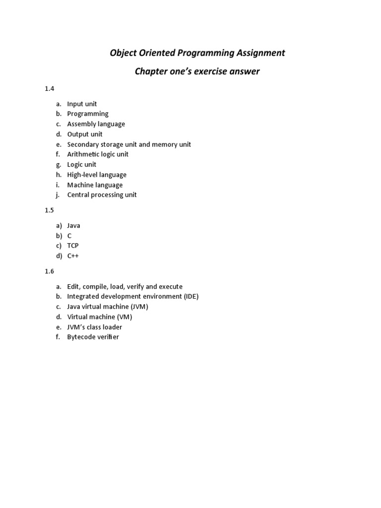 Object Oriented Programming Assignment Chapter One's Exercise Answer | PDF