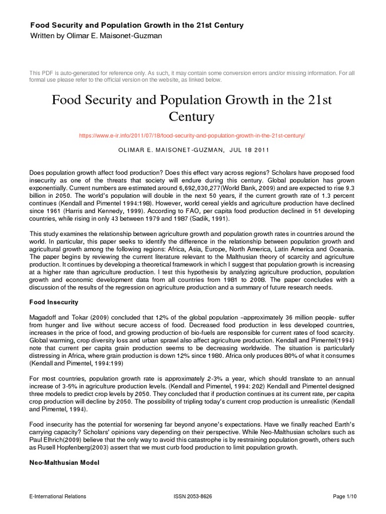 Food Security & Population Growth | PDF | Economic Growth | Agriculture