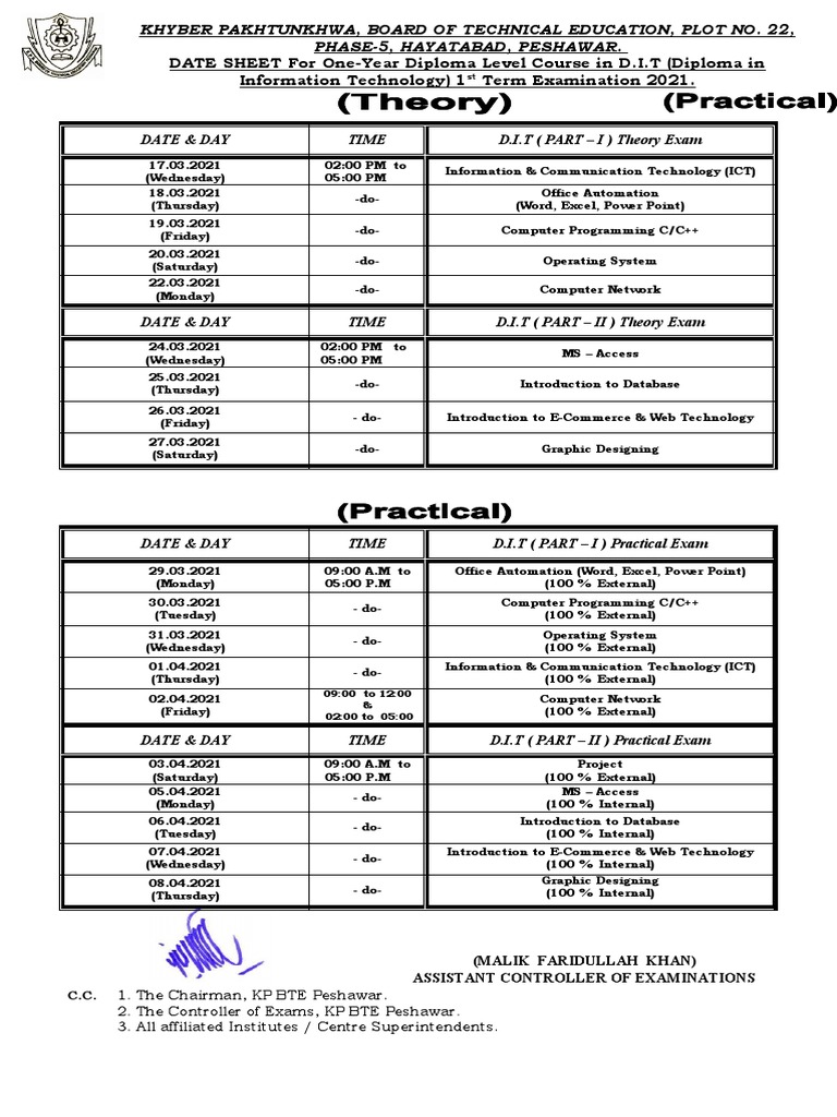 DIT Exam Schedule and Details 2021 | PDF | Information Technology ...