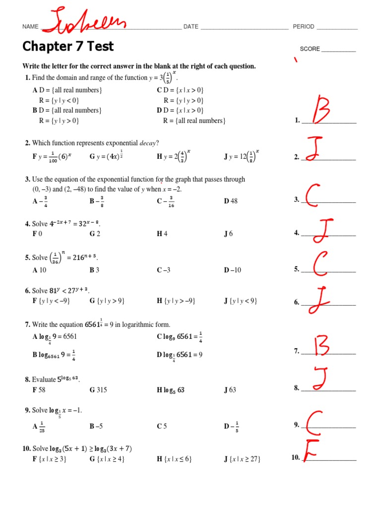 Chapter 7 Algebra 2 Test Review | PDF | Logarithm | Function (Mathematics)