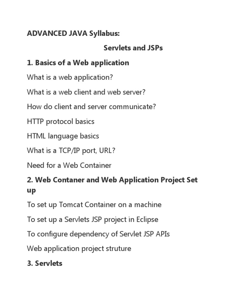 Advanced Java Syllabus: Servlets and Jsps 1. Basics of A Web ...